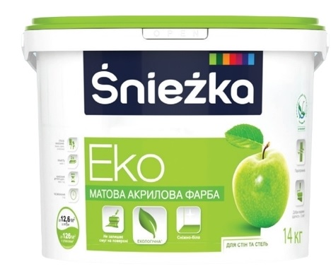 Фарба акрилова водоемульсійна Sniezka Еко мат білий 10 л 14 кг